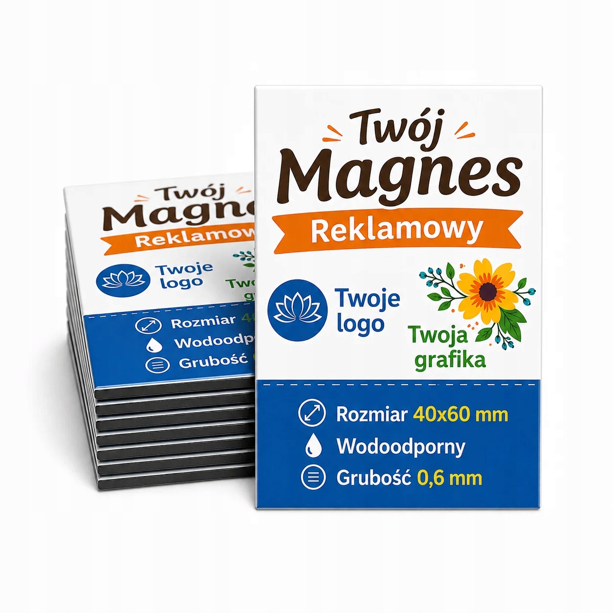 Magnes Reklamowy z Logo Grafiką Prostokąt 40x60mm 84szt