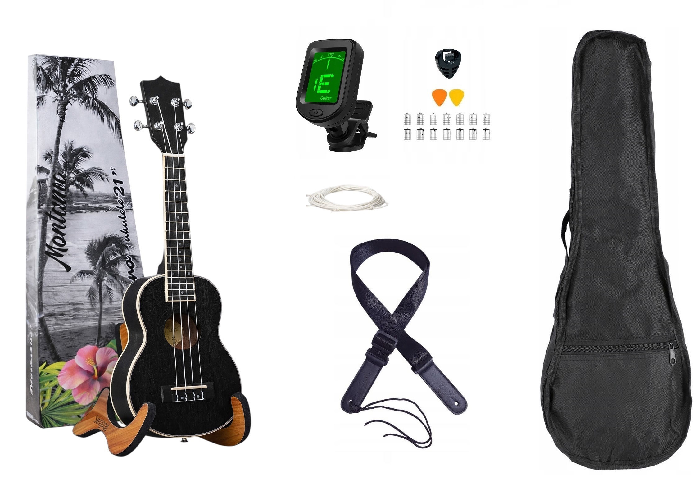 UKULELE SOPRANOWE MU-100S / BK + TUNER + STATYW + POKROWIEC - SET