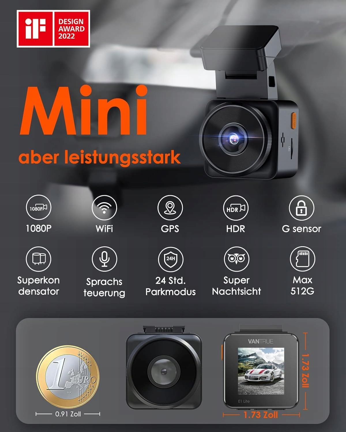 VANTRUE E1 Lite Mini Kamera Samochodowa WiFi 1080P HDR GPS Nocne Widzenie — miniatura 2