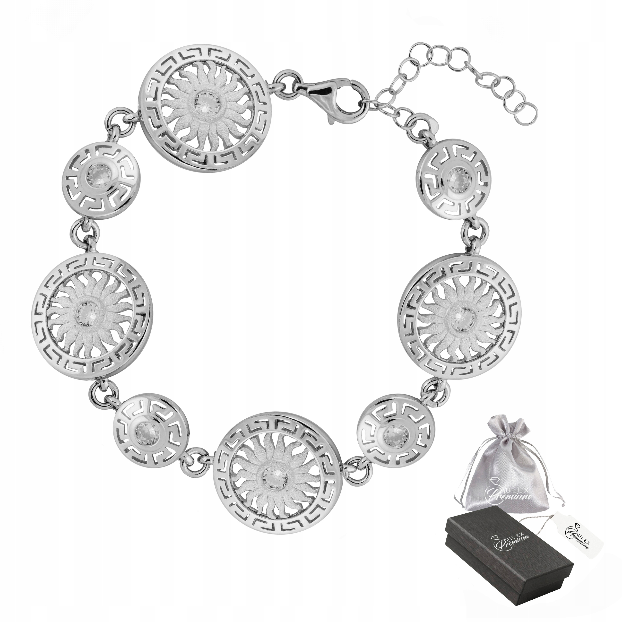 Stříbrný náramek ryzost 925 Elegantní Rhodiovaný Řecké Slunce se Zirkony