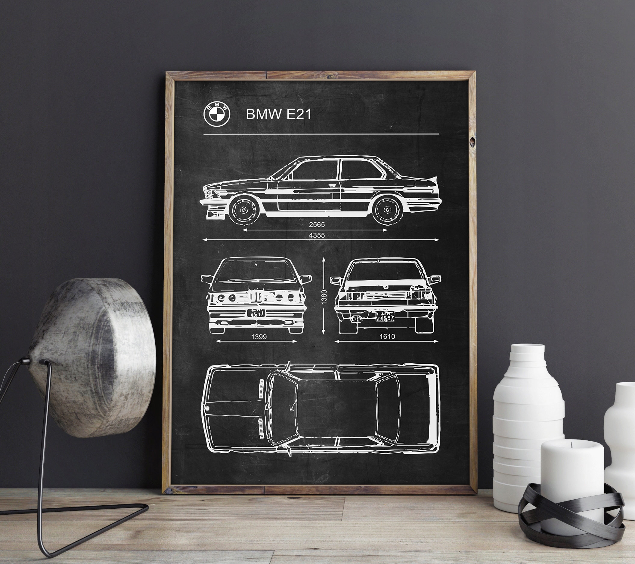 Plakat BMW E21 Retro Schemat Patent Poster Szerokość produktu 42 cm