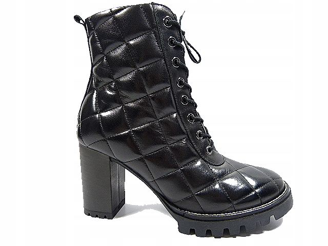 Černé kotníkové boty na podpatku, kožené dámské boty na platformu Carinii 37