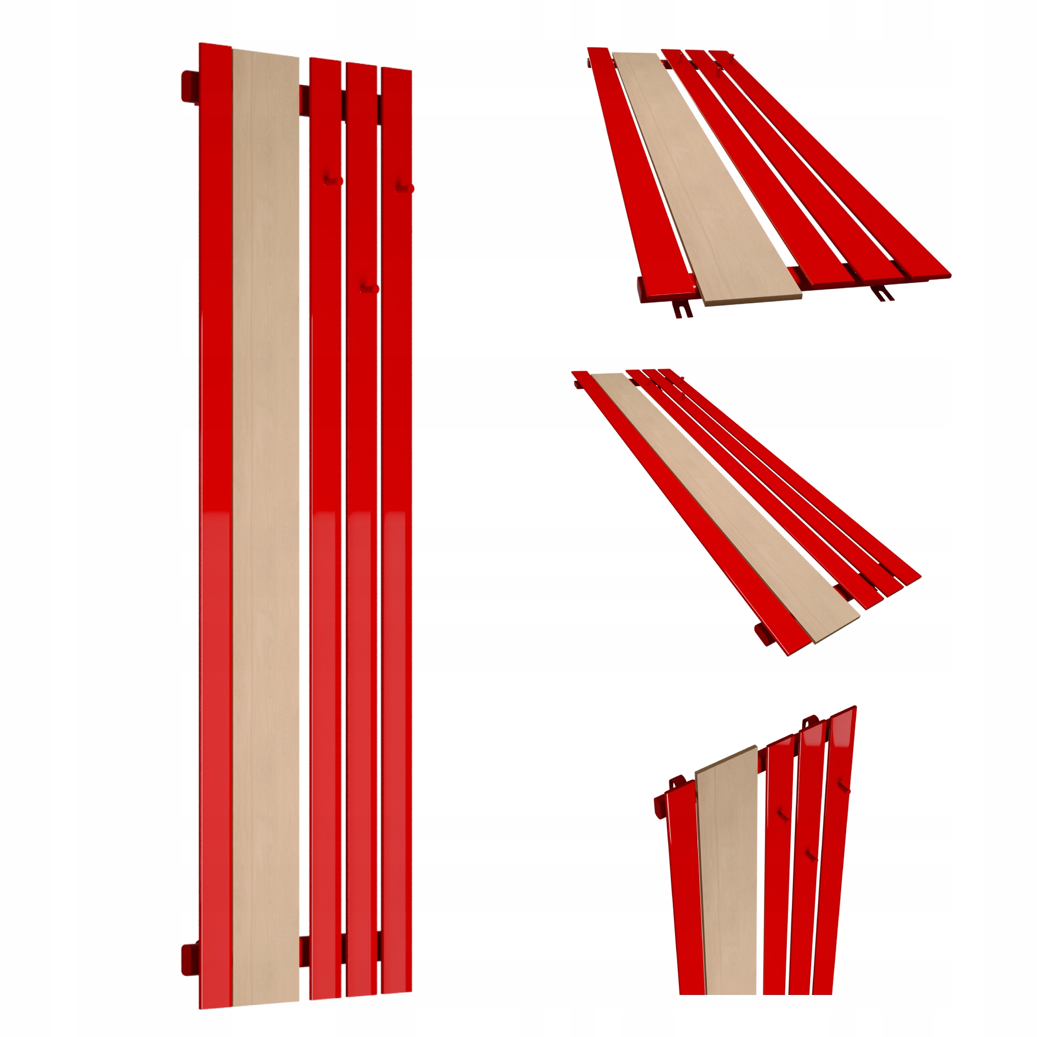 Dekorativní radiátor s věšáky Bello Hook Wood 160x52 Červený