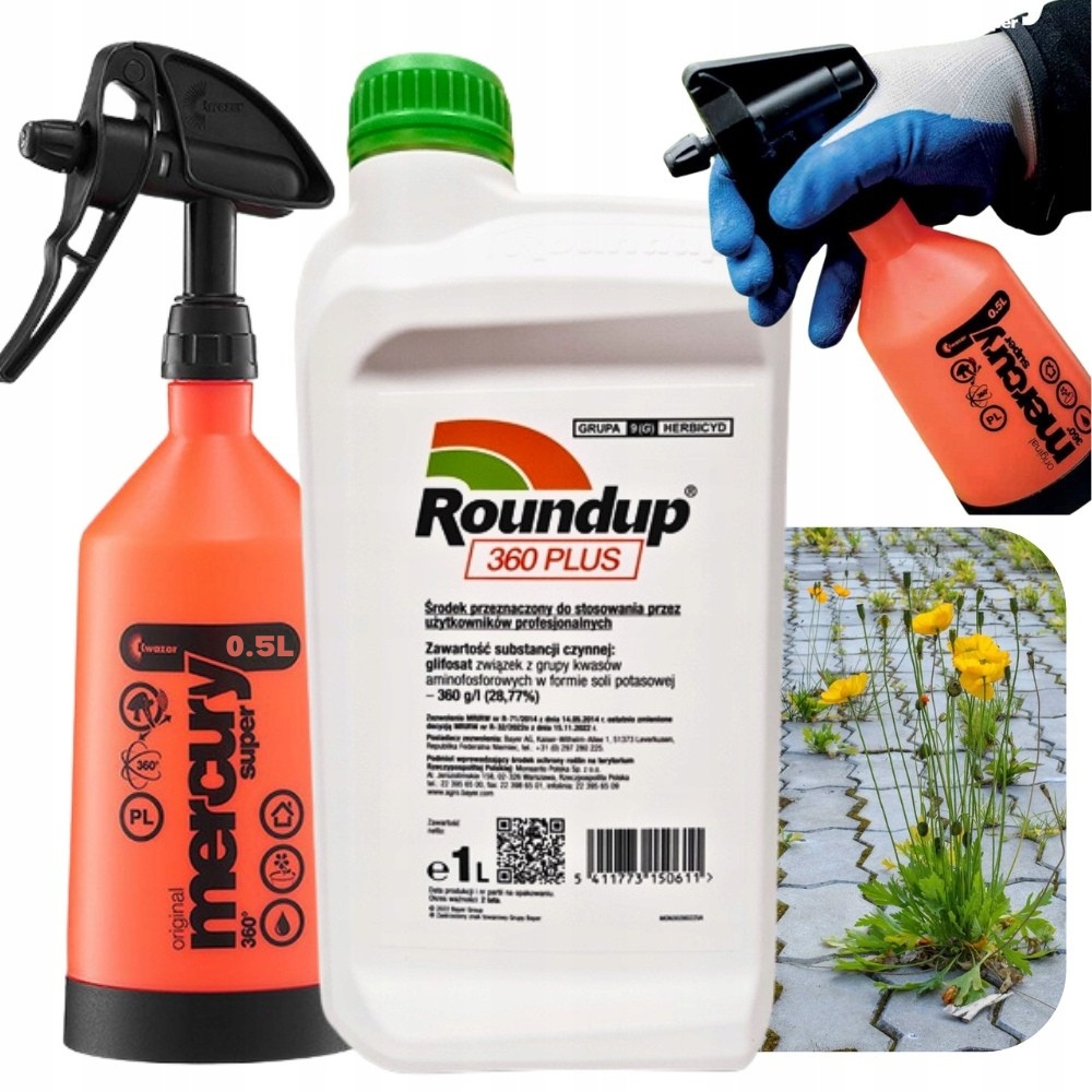 Zestaw Na Chwasty Randap Roundup 360SL 1L+ Opryskiwacz Kwazar Mercury 0,5L