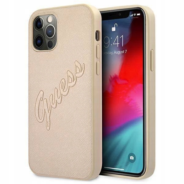 Etui Guess Saffiano Vintage Script na iPhone 12 Pro Max złote Guess