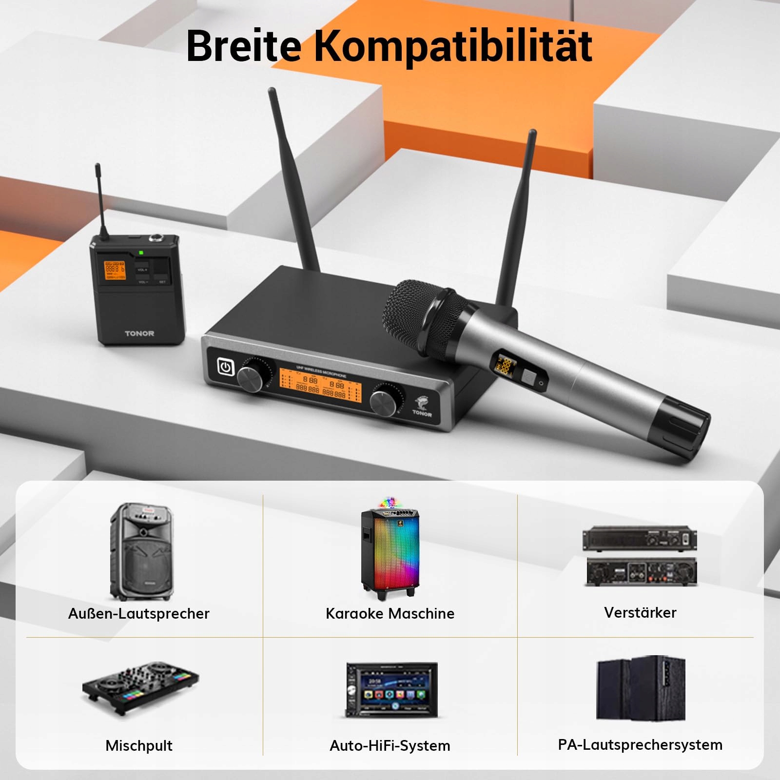 TONOR Bezprzewodowy System Mikrofonowy UHF Z Mikrofonem Ręcznym i Nagłownym — miniatura 7