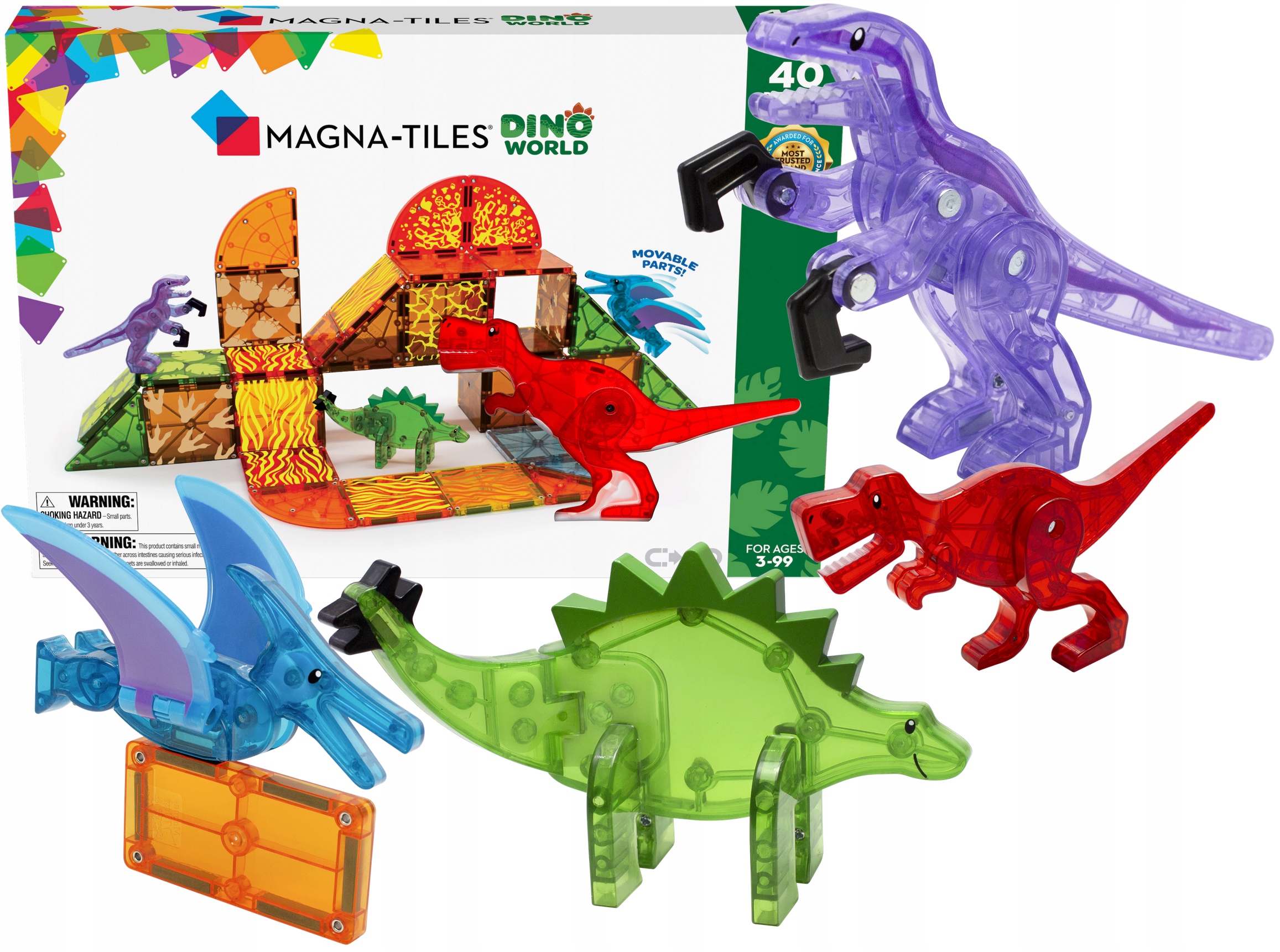 Magna Tiles Klocki Magnetyczne Kolorowe Płytki Dino World 40 El.