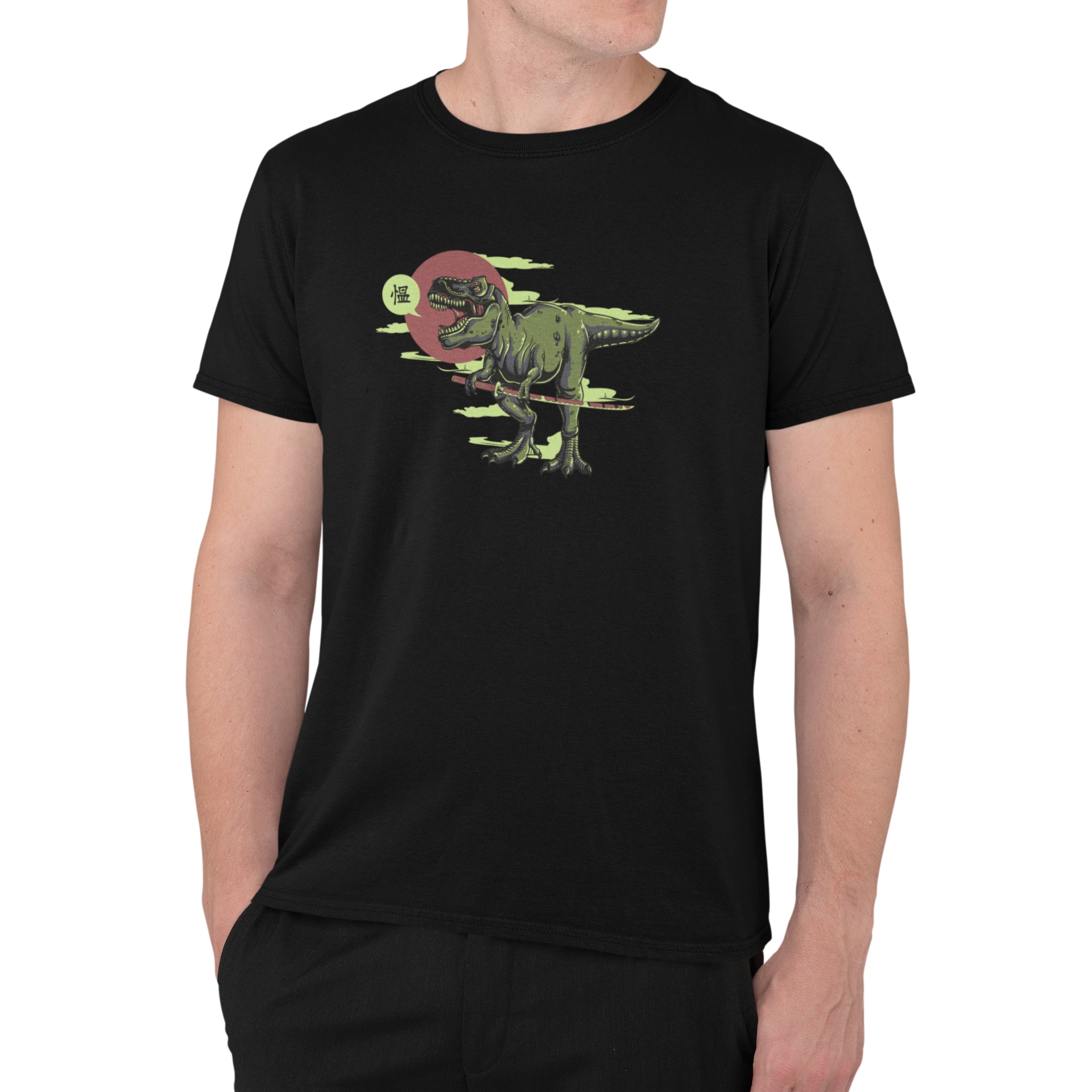 

T-Shirt Koszulka Samurai T-rex dinozaur, Czarna XL