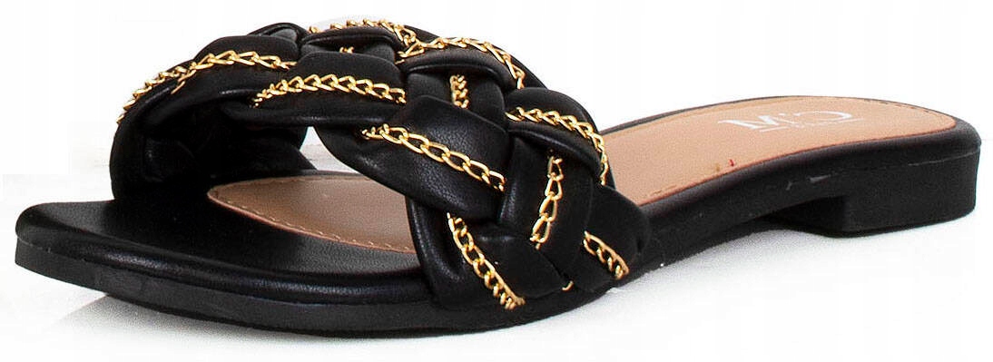 8186 CZARNE ELEGANCKIE SKÓRZANE KLAPKI DAMSKIE OZDOBA 38 Marka inna