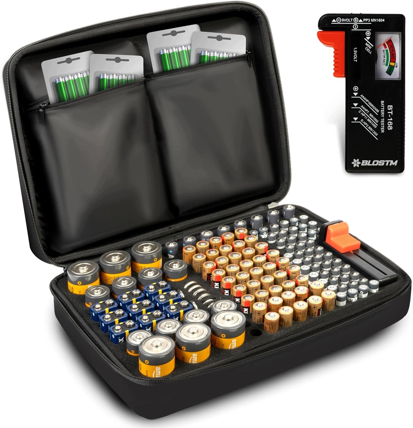 Organizér Na 140 Baterií Aaa Aa 9V C D Tester BT-168 Nádoba