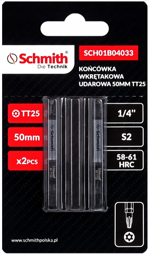 BIT UDAROWY TORX TT25 50mm KOŃCÓWKA MAGNETYCZNA BITY ZESTAW 2szt SCHMITH