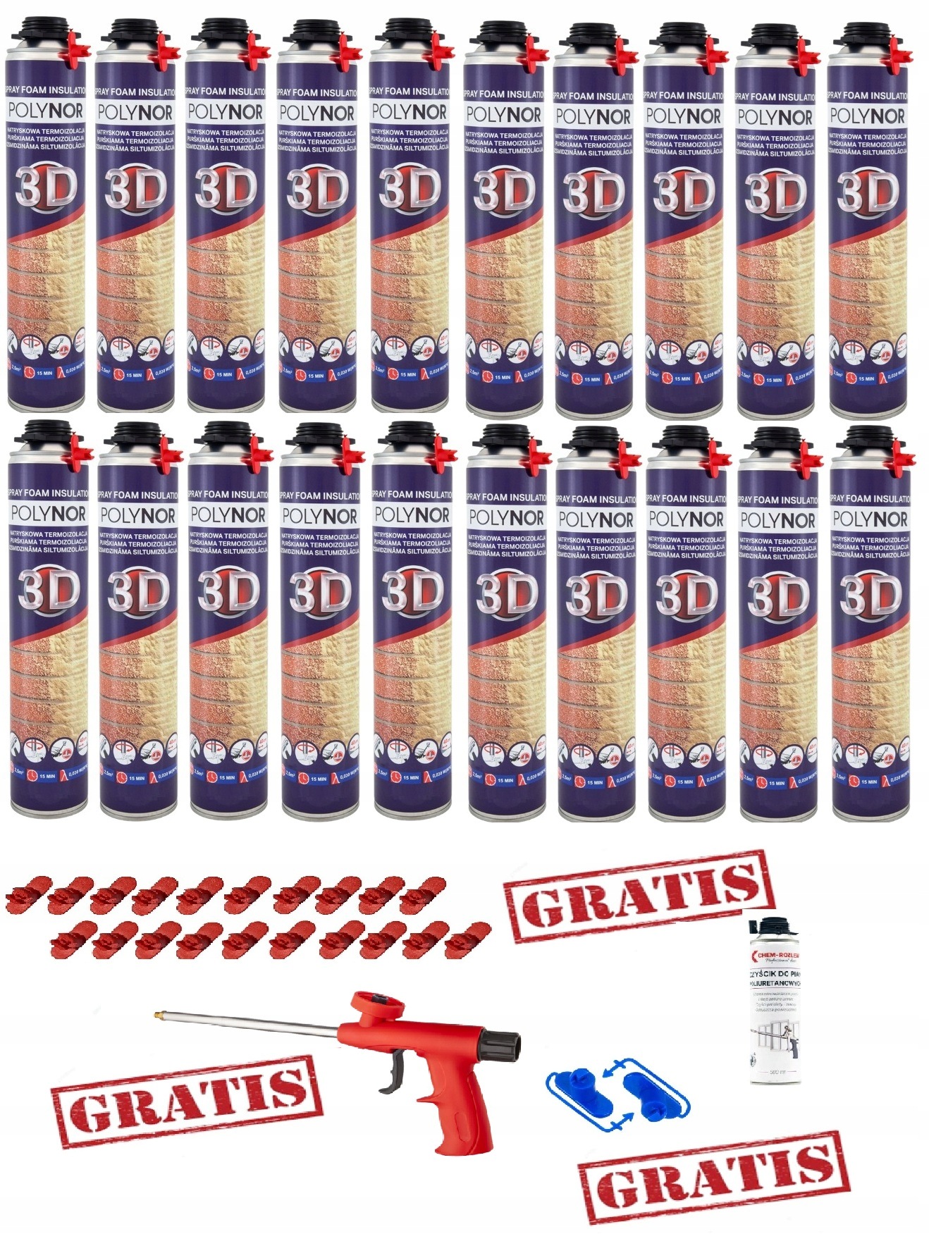 Pur Stříkací Pěna Polynor 3D 930 g Izolace Zateplení garáže 23 prvků