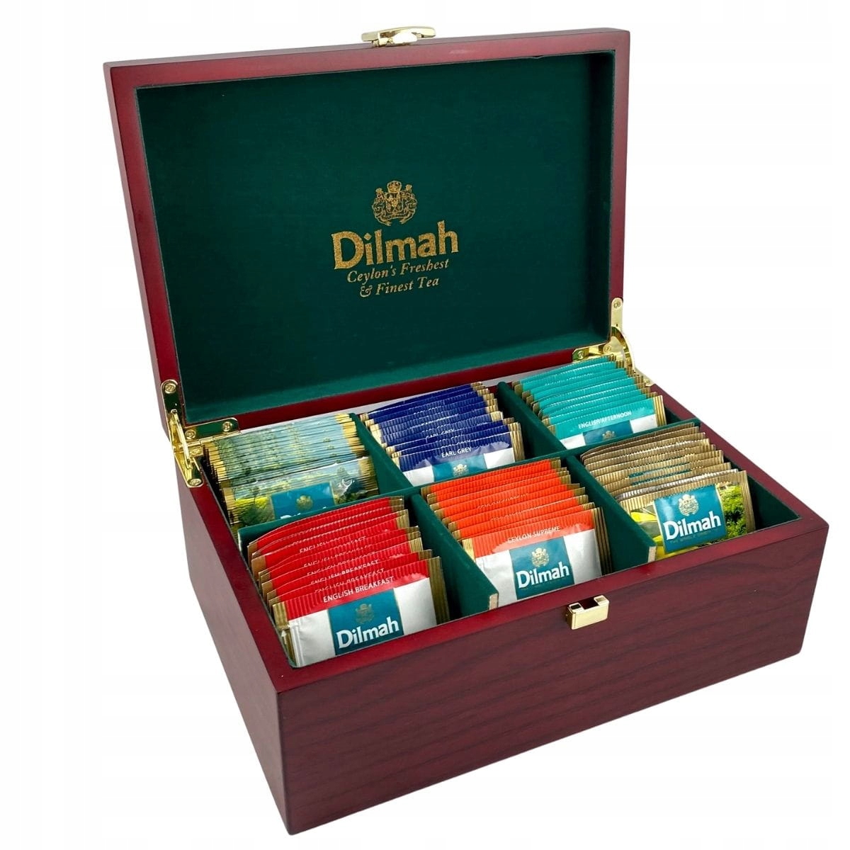 Herbata Dilmah Zestaw 60 kopert w drewnianej skrzynce 6 smaków x 10 torebek