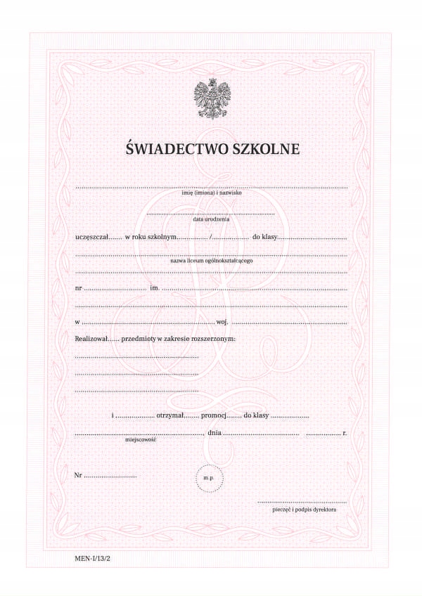 

Świadectwa szkolne Lo 100