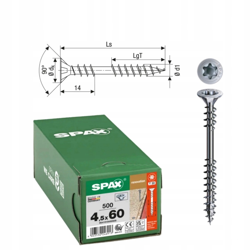 Šrouby na podlahy a dřevo Wirox Spax 4,5 x 60 mm 500 ks