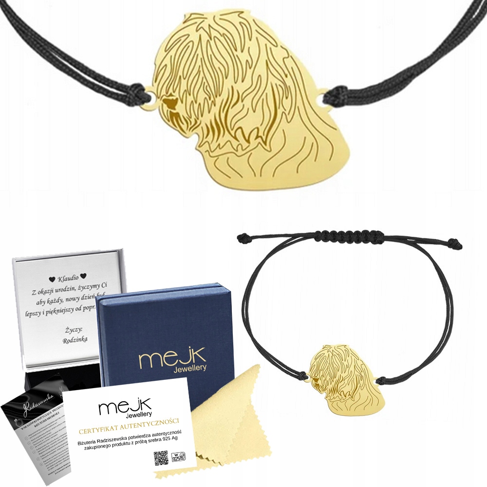 Zlatý náramek s psem Rumunský ovčák Mioritic 925 Šperky Gravírování