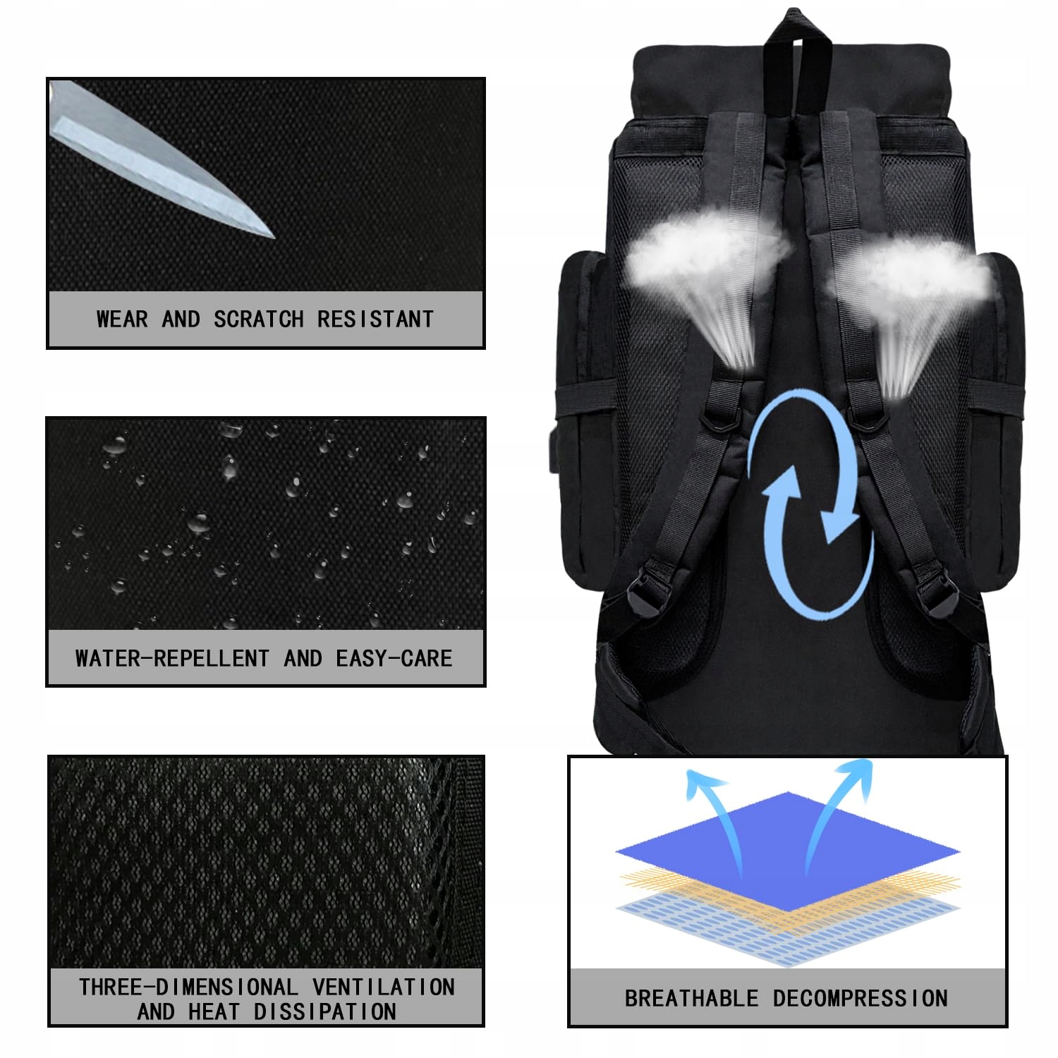 WESOKE Plecak Taktyczny 80L Wodoodporny Regulowany Czarny Outdoor — miniatura 4