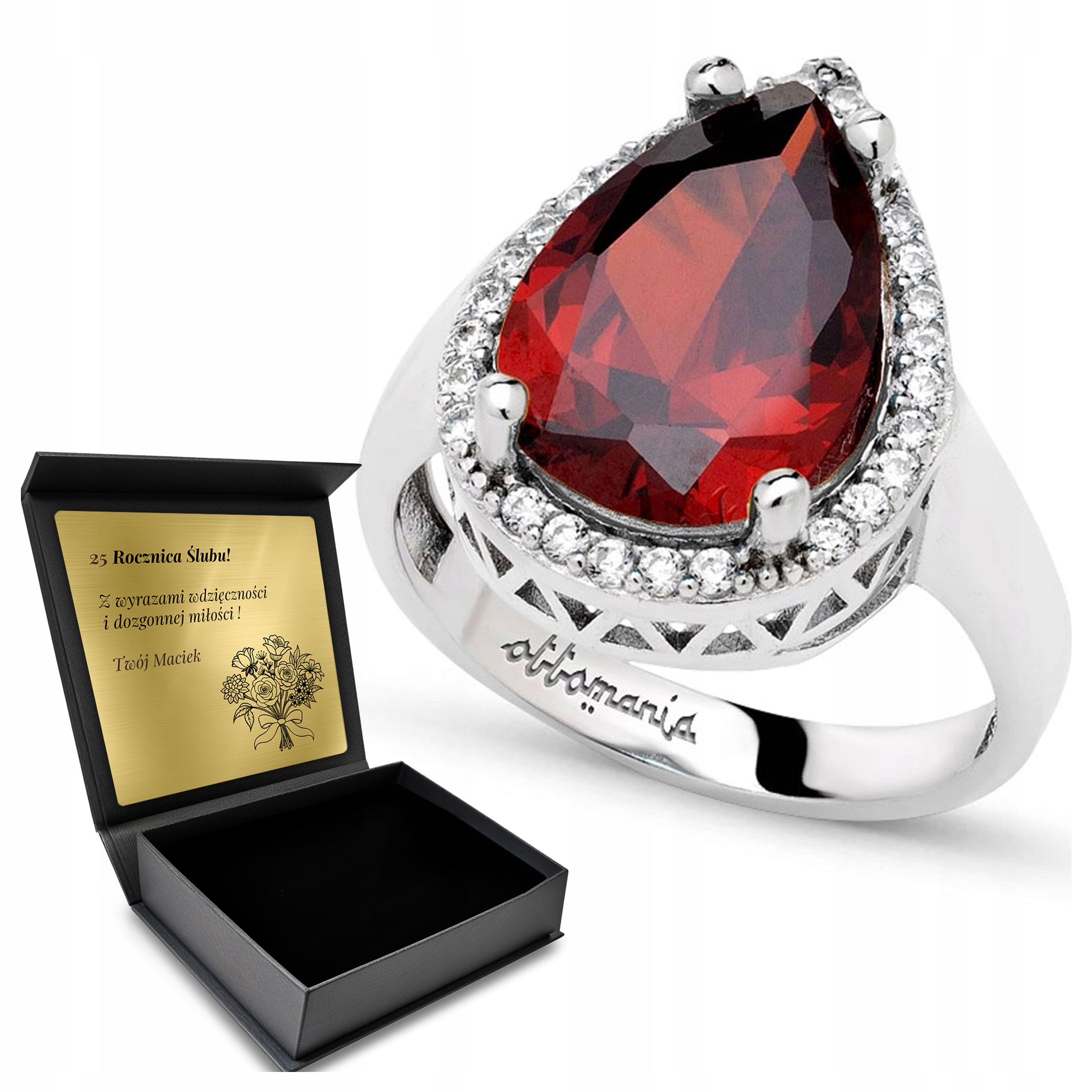 Prstýnek 925 Zirkony Granátové Jablko Šperky Pro Ženu Gravírování