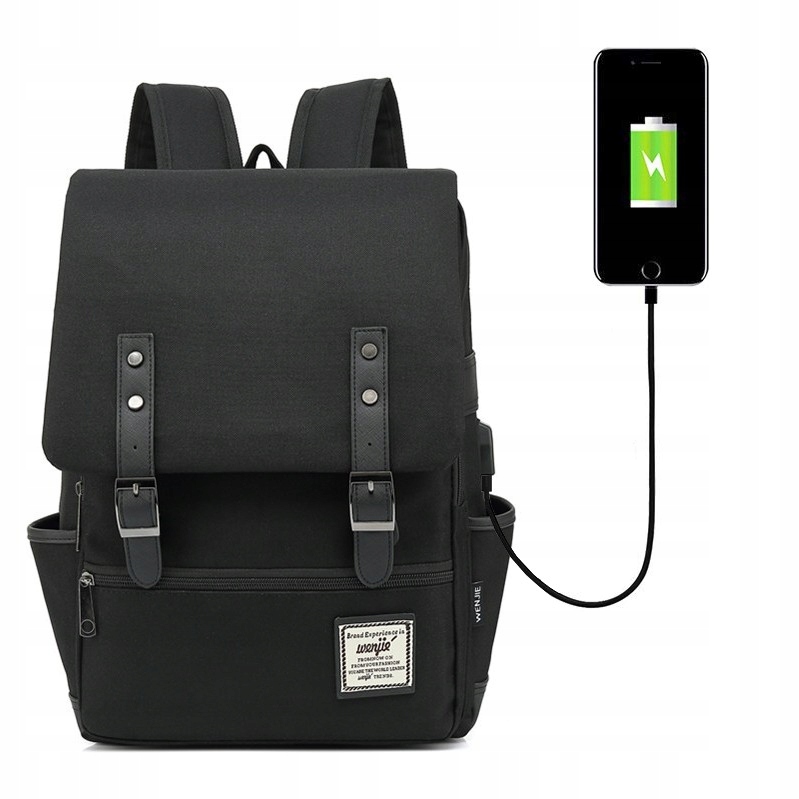 Modny plecak Oxford na laptopa 15 czarny z USB