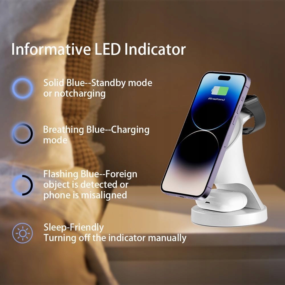 SHORT VERSION: 3W1 ŁADOWARKA BEZPRZEWODOWA DO IPHONE WATCH AIRPODS BIAŁA — miniatura 8