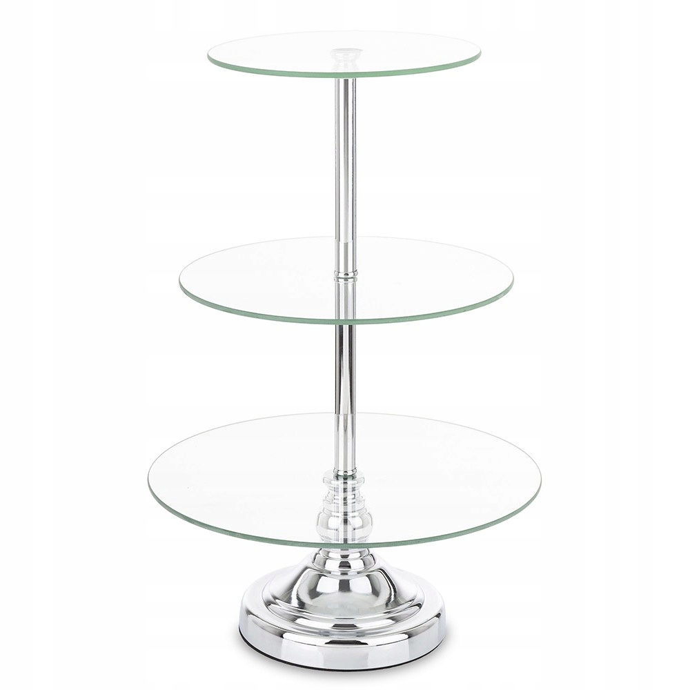 Strieborná Sklenená Kovová Patera 3 Úrovne 50 cm Na Nožičke Moderný Lesk