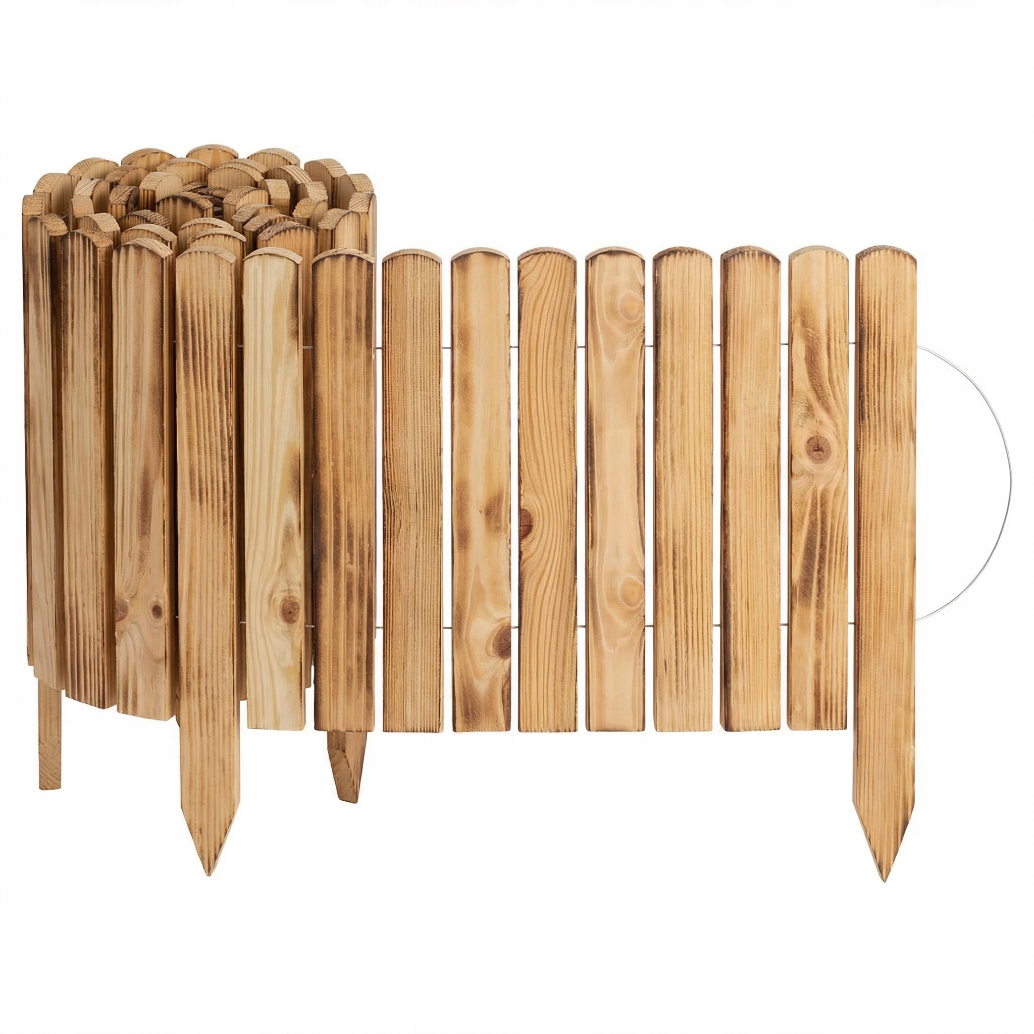 Drevený plot, záhradný plot, okraj trávnika, opálený rollborder 200x40