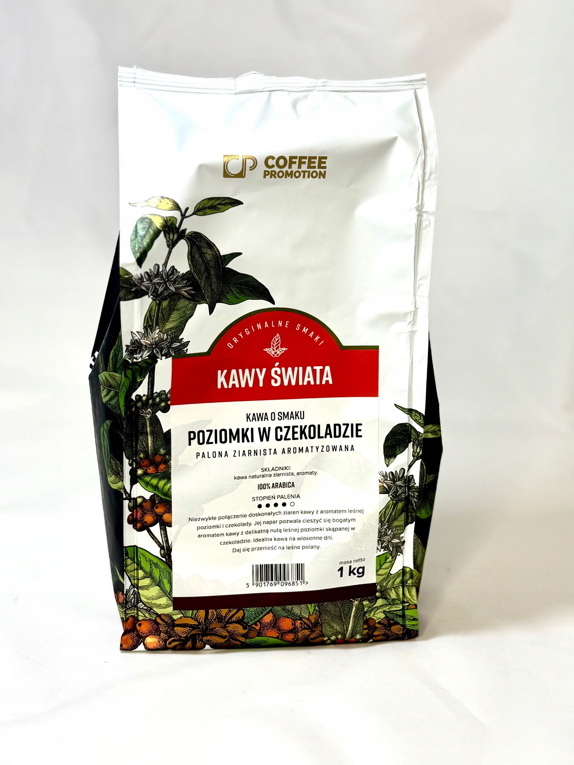 Káva s příchutí jahody v čokoládě Káva světa zrno Arabica 1 kg