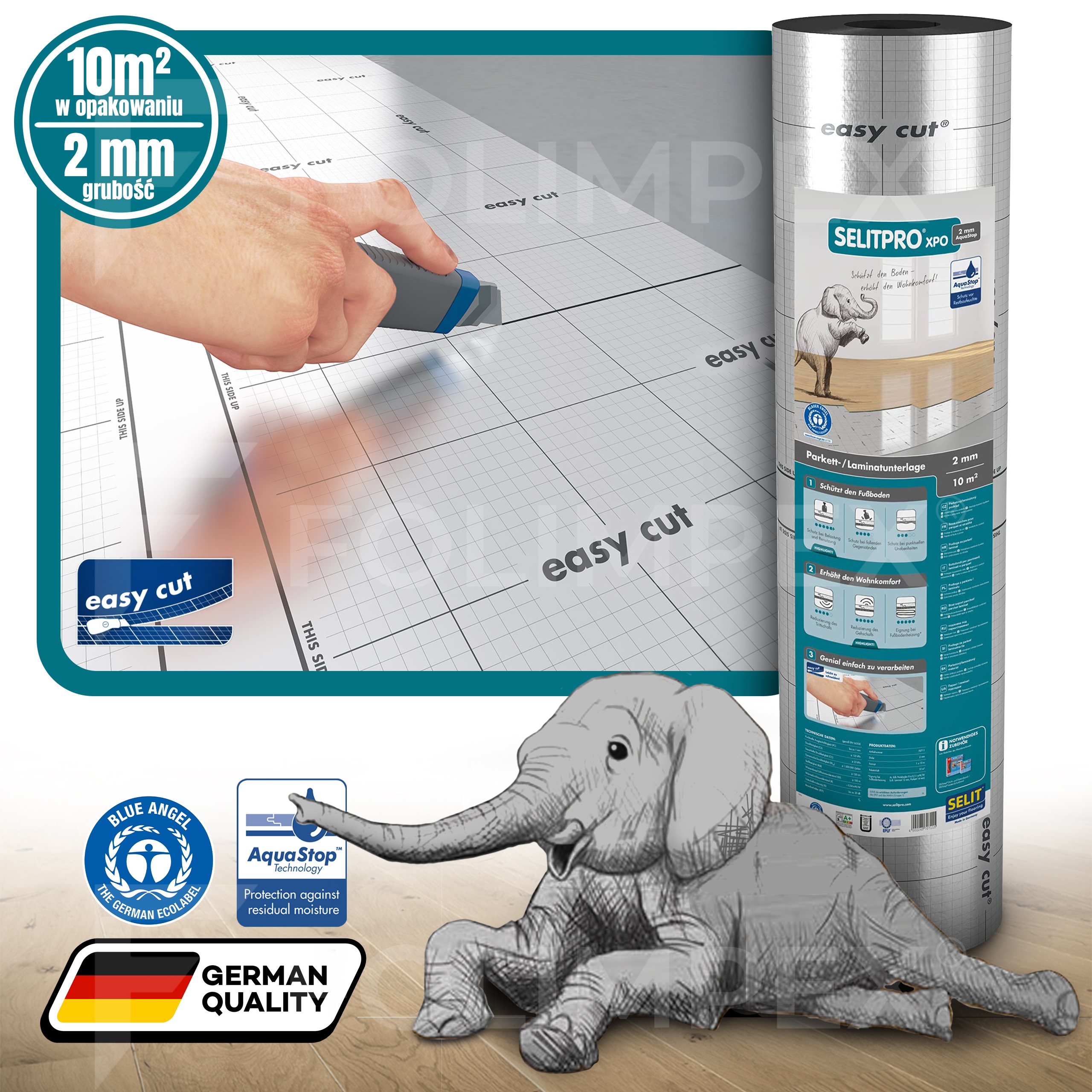 PODKŁAD AKUSTYCZNY NA OGRZEWANIE PODŁOGOWE SELIT XPO 2 mm op 10m2 AQUASTOP
