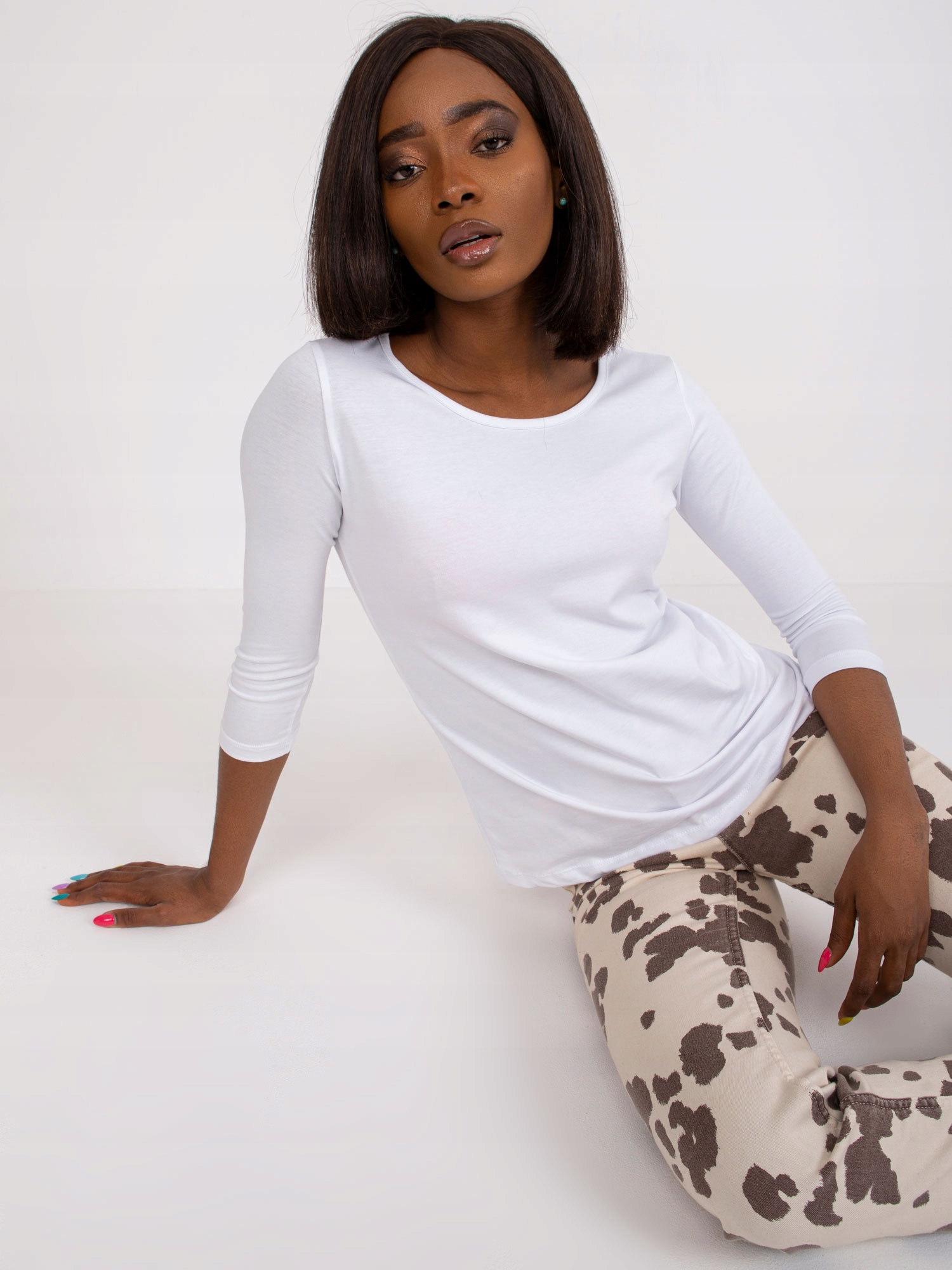 BLUZKA DAMSKA BASIC DOPASOWANA BAWEŁNIANA RĘKAW 3/4 Marka inna