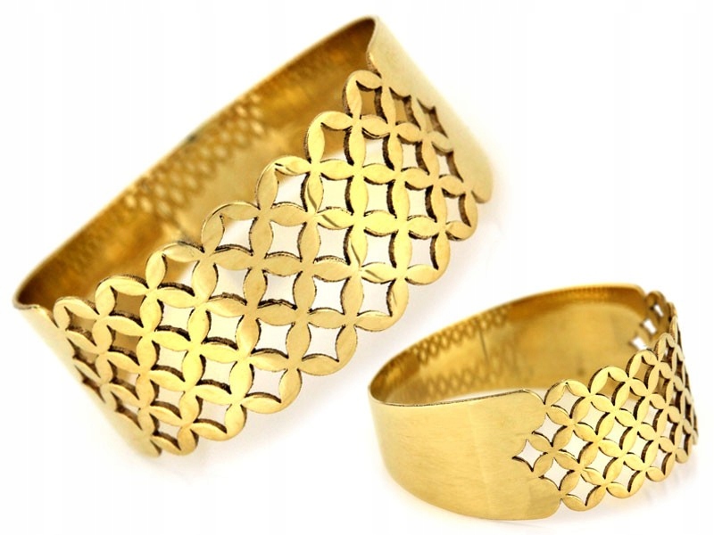 Ažurový zlatý prsten široký prstýnek r19 bez kamenů, vyřezaný 1.54 g