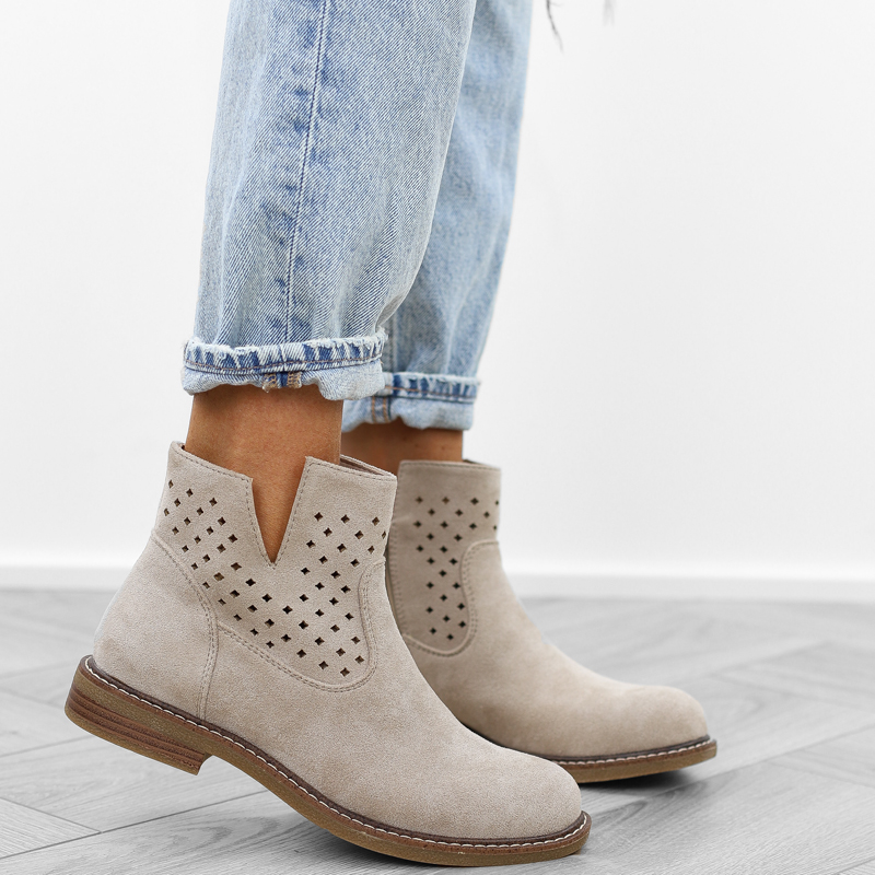 Beżowe botki damskie ażurowe wiosenne wycięte skórzana wkładka A2905 r.39 Kod producenta A2905