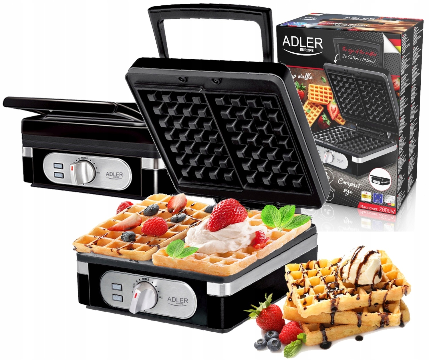 

Gofrownica 2 Chrupiące Gofry Duża Moc 2000W Adler