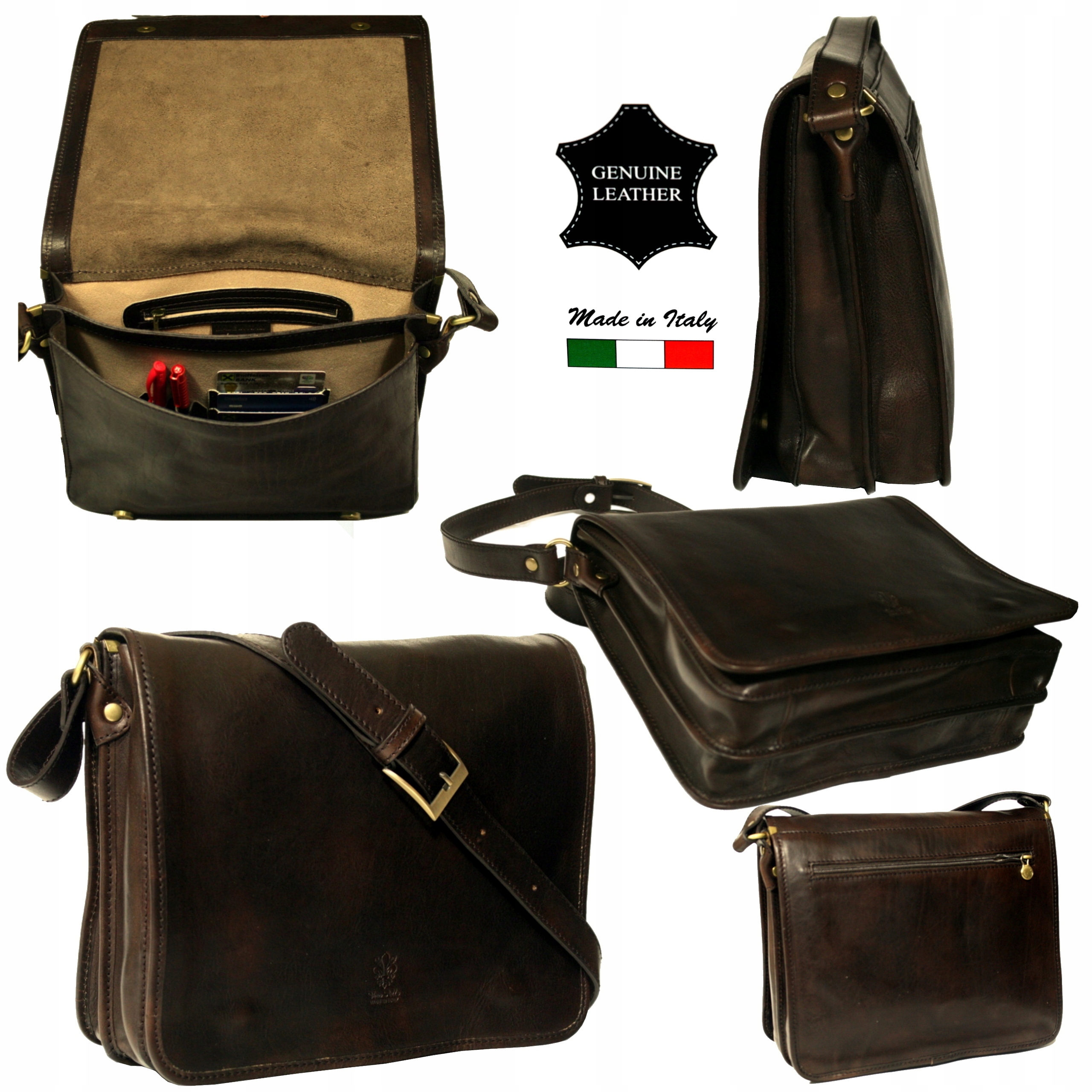 Pánská taška přes rameno kožená velká hnědá italská A4 kabelka přes rameno vintage A4