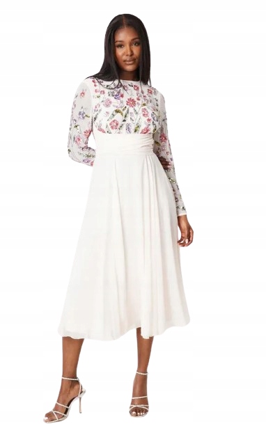 Coast Elegantní Šaty MIDI S Květinovým Vzorem A Dlouhým Rukávem 44 1HKI