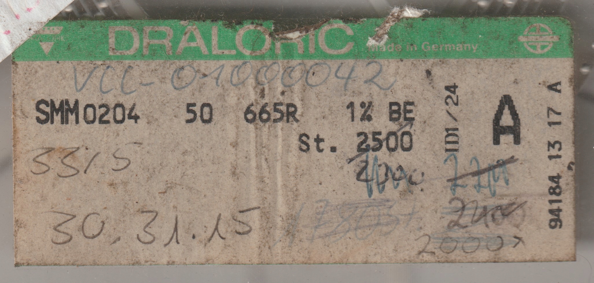 [100szt] 665R 1% 50ppm rezystor Smd minimelf SMM0204 Draloric low noise