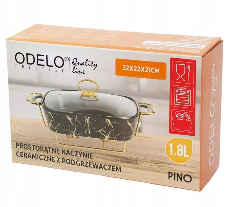 NACZYNIE ŻAROODPORNE CERAMICZNE Z POGRZEWACZEM PROSTOKĄTNE 1,8L CZARNE Marka Odelo