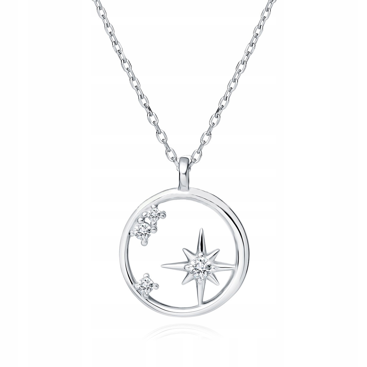 Stříbrný Náhrdelník ryzosti 925 Rhodiovaný s zirkony Polární hvězda Dárek