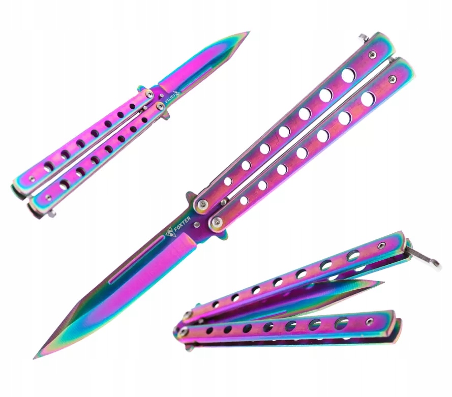 Nóż Motylkowy Motylek Balisong Treningowy Tęczowy 22,5CM M98