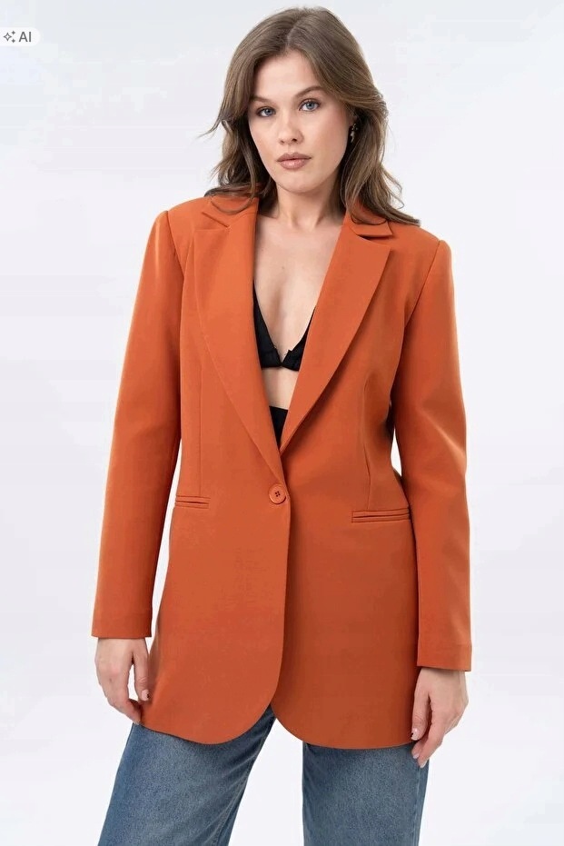 Oranžová Mokka Sako Z Hladké Tkaniny Elegantní 38 5IA
