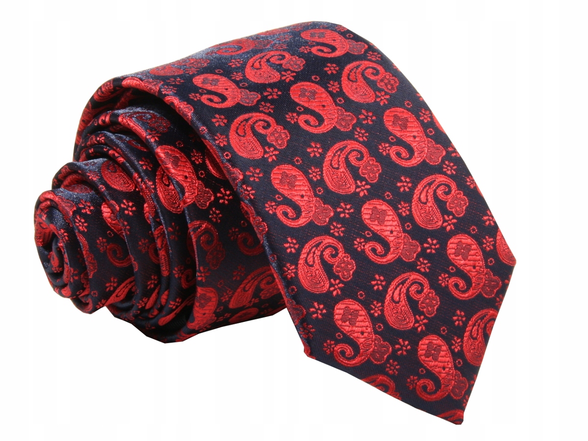 KRAWAT ŻAKARD GRANATOWO-BORDO W WZOREK [2218]