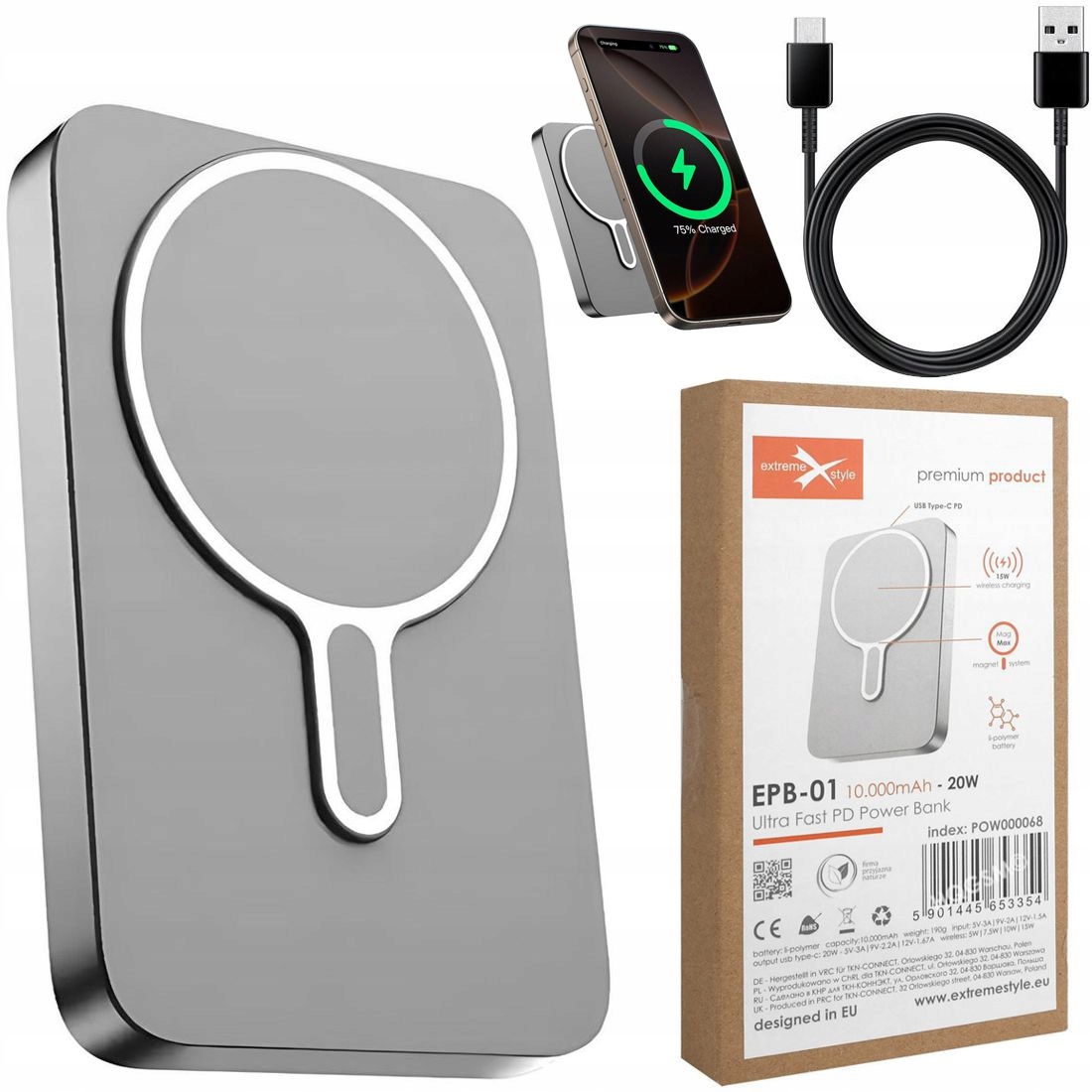Extreme Style Magnetická bezdrátová powerbanka 10000 mAh Usb-c Pd 20 W