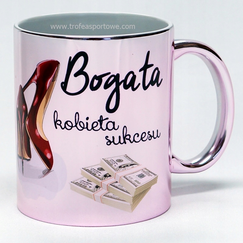 

różowy kubek Bogata Kobieta Sukcesu