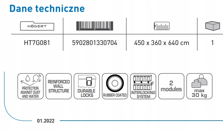 HOGERT MOBILNA SKRZYNKA NARZĘDZIOWA NA KÓŁKACH Kod producenta HT7G081