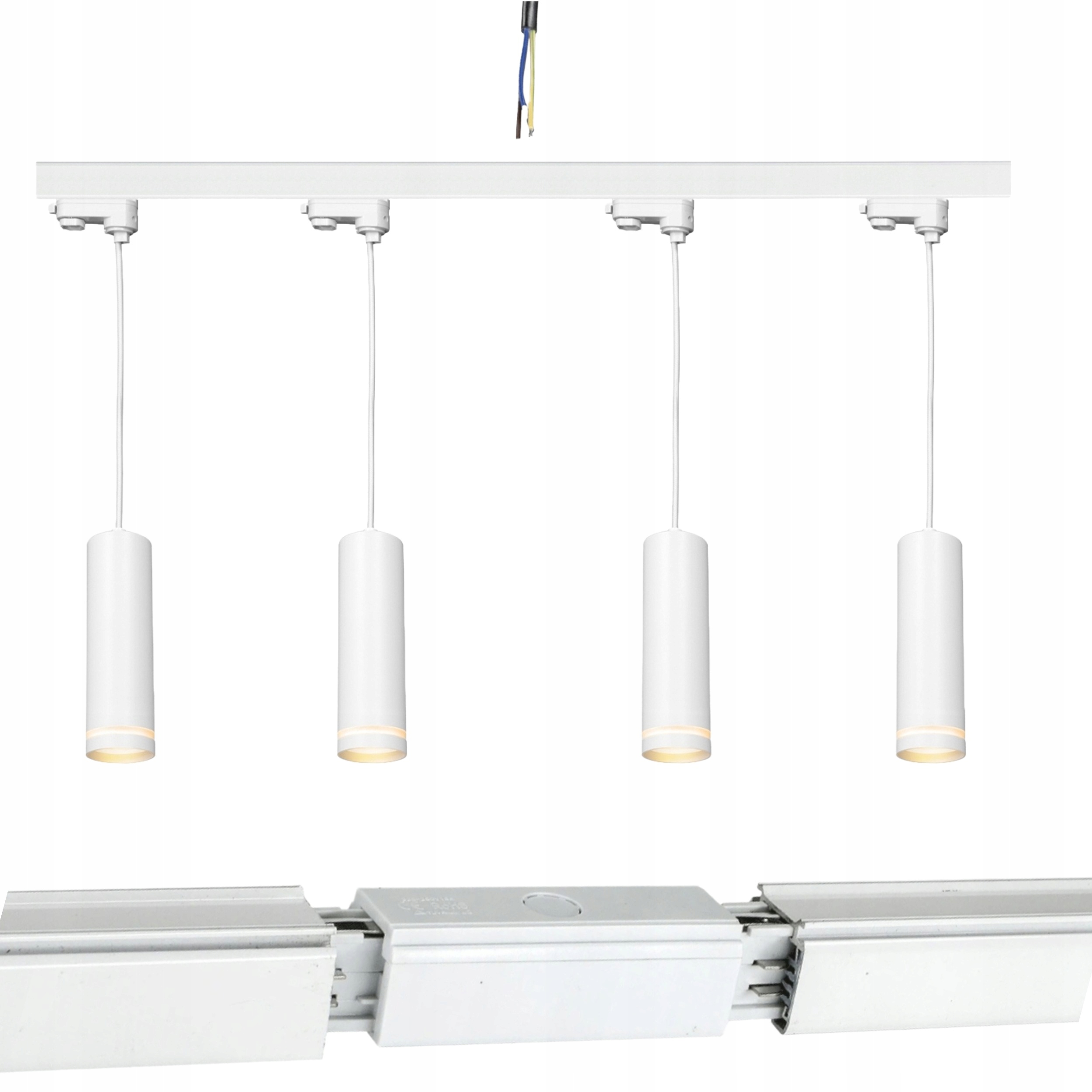 Zestaw 4 lamp (tuba 20cm) GU10 2x szyna 1m zasilanie środkowe 3 fazowe