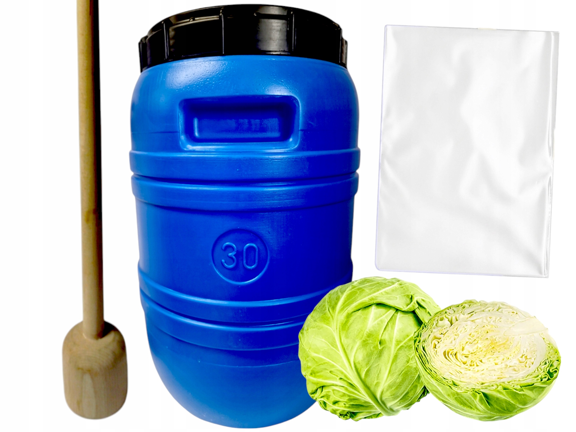 Sada Plastový sud 30 L k nakládání zelí s paličkou sáček