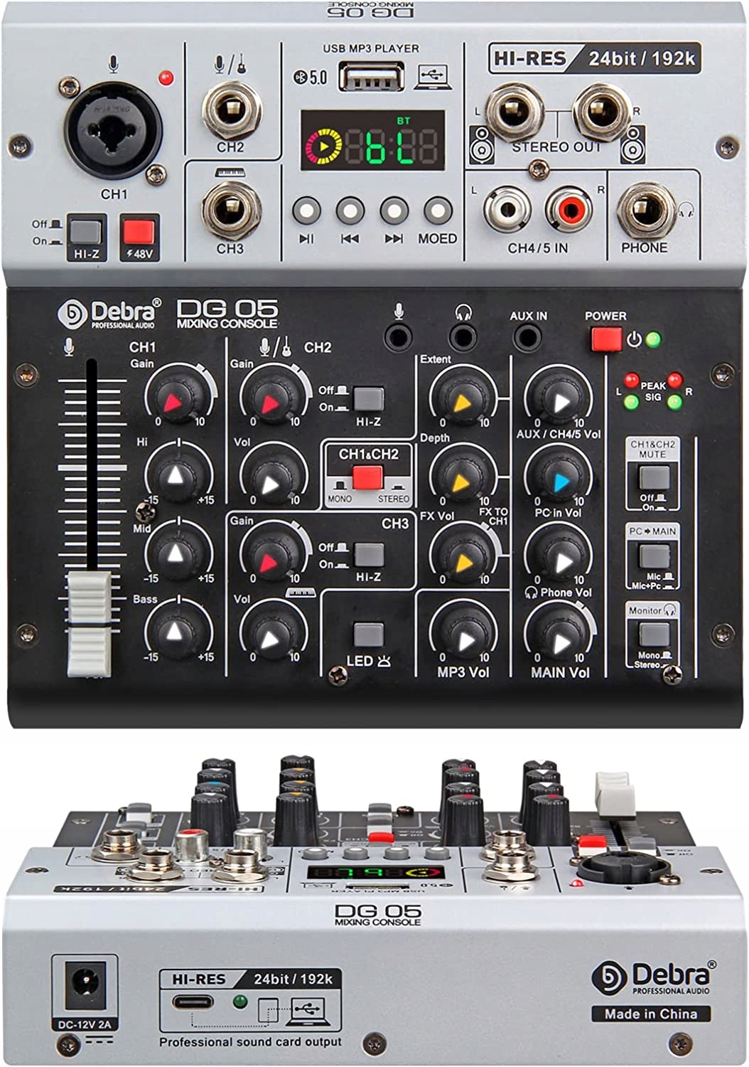 D Debra audio mixážny pult 5-kanálový Bluetooth Usb štúdio