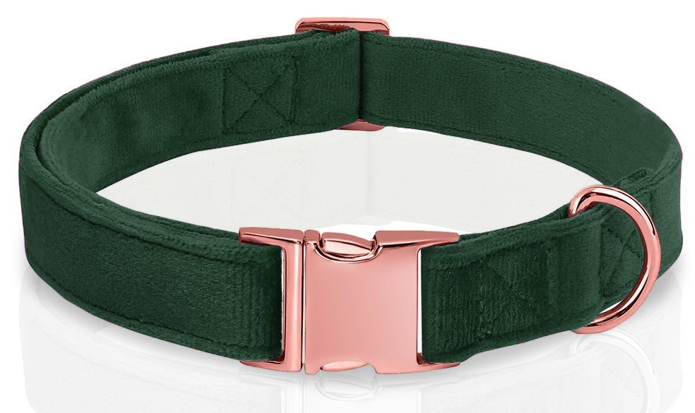 Levně Nastavitelný sametový obojek pro psa 35-55cm L/XL, Barva: Zelená