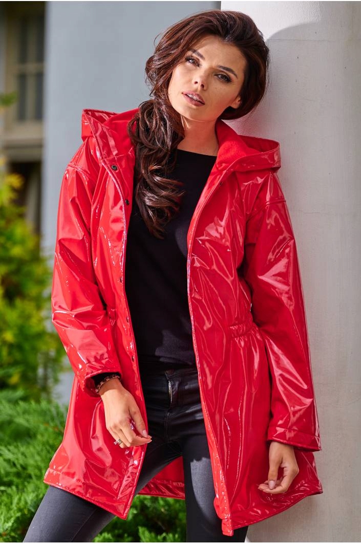 Płaszcz przeciwdeszczowy z kapturem czerwony L/XL Rękaw długi rękaw