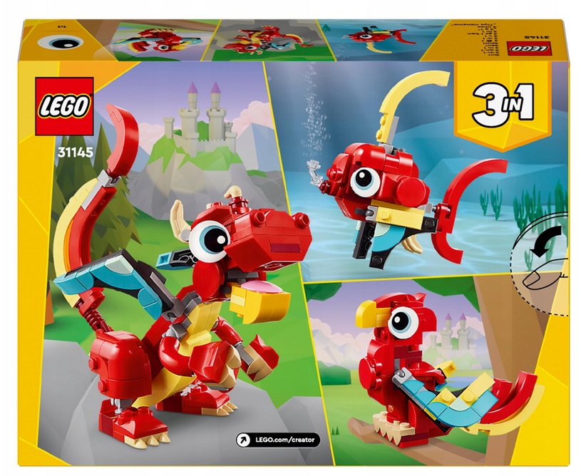 LEGO Creator Czerwony smok 31145 ZESTAW KLOCKÓW 3W1 NA PREZENT RYBA FENIKS