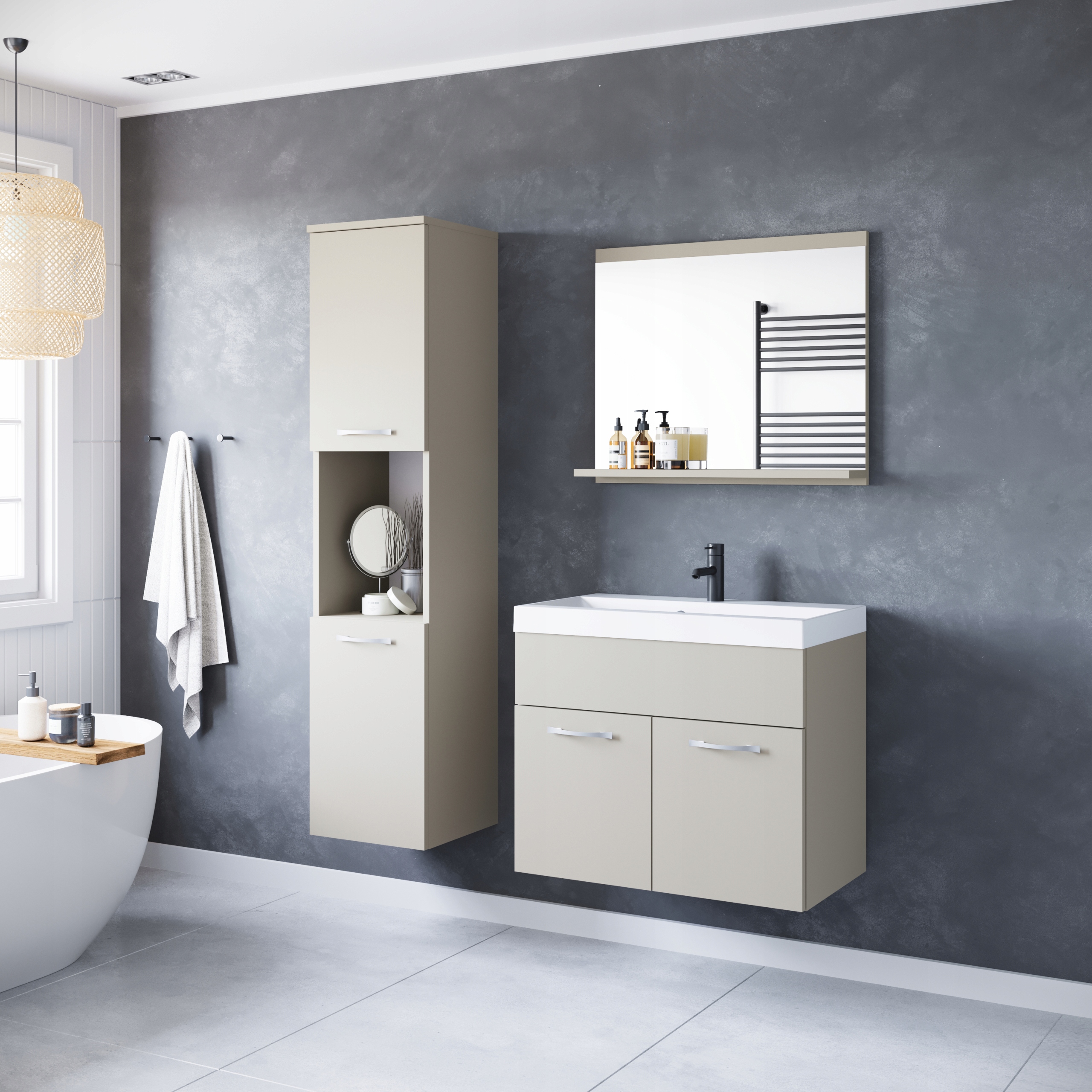 Meble łazienkowe MONTREAL, umywalka, lustro MATERA / BIAŁY POŁYSK Materiał inny